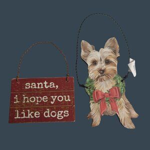 Santa Dog Themed Christmas Ornaments Hanging Plaques By Primitives By Kathy